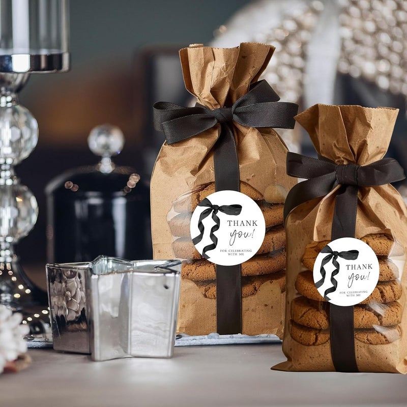 Whaline 100Pcs Bow Party Thank You Stickers 2 Inch Coquette Black Ribbon Bowknot Adhesive Seal Stickers Elegant Round Label Decals for Birthday Baby Bridal Shower Anniversary Bachelorette Party - Image 5